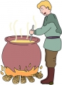 老婆婆就讓他用廚房的鍋｡ 過路人先把鍋裏的水煮沸,然後拿出一塊石頭放入鍋裏｡他一邊煮一邊說: 「真香!我最喜歡喝石頭湯,不過,如果加些胡蘿蔔,味道就會更鮮美!」