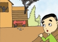 他看见邻居的车房着火了，还有人叫救命。